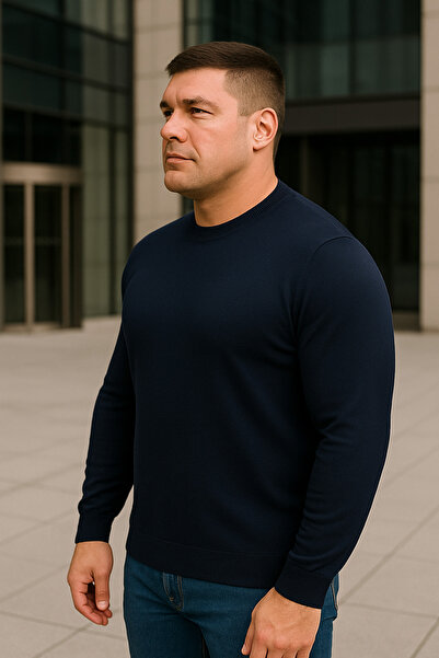 Maccali Чоловічий великий розмір, вільний крій, базовий темно-синій светр з трикотажу
