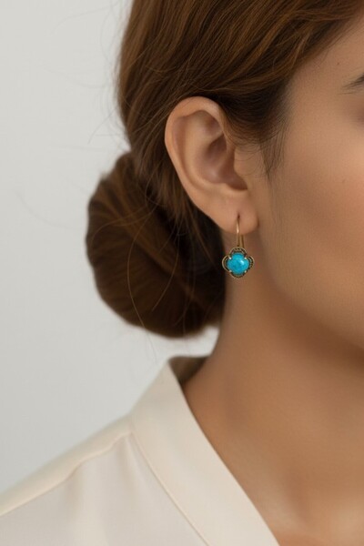 Süspüs Accessories Turquoise Stone Flower Model Authentic Earrings