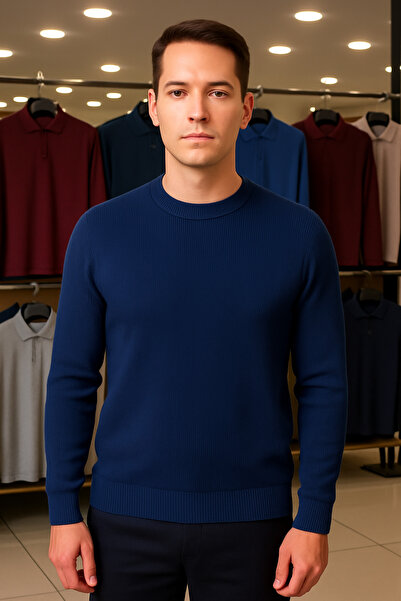 Maccali Чоловічий велосипедний комір смугастий темно-синій светр з трикотажу