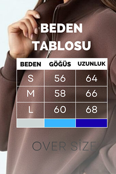 Mogi Butik Γυναικείο φούτερ με 3 κλωστές, με φλις εσωτερικά, με μισό φερμουάρ, oversize 3099