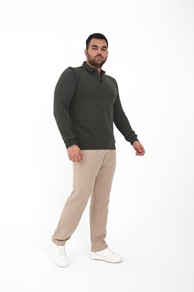 Maccali Men's Winter Oversized Basic Plain Khaki Polo Neck T-Shirt