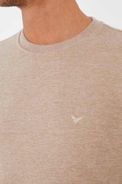 Maccali Men's Comfortfit Long Crew Neck Basic Ecru Sweatshirt