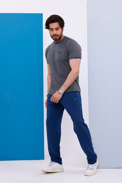 Piyera Men's Battal Size Anthracite Crew Neck T-Shirt Bottom-Top Set - 130