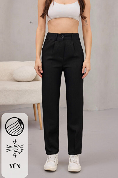 alanora Women's High Waist Carrot Model Elastic Waist Narrow Leg Trousers