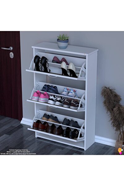 Modilayn WEST Antre 72x116x26 cm’ lik 3 Düşer Kapak 6 Göz Bölmeli Ayakkabılık