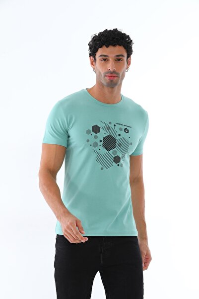Piyera Tricou pentru bărbați, verde mușchi, din jerseu simplu, cu imprimeu ge...