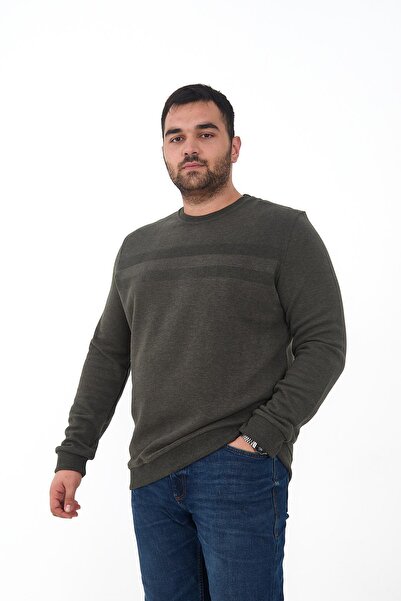 Maccali Men's Large Size Patterned Oversized Winter Khaki Sweatshirt