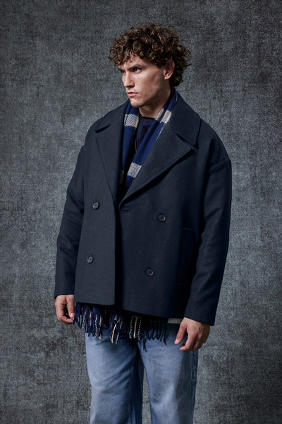 ablukaonline Чоловічий оверсайз-пальто з перехресним застібанням, темно-синій