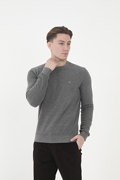 Maccali Ανδρικό φούτερ ComfortFit με μακρύ λαιμόκοψη Basic γκρι