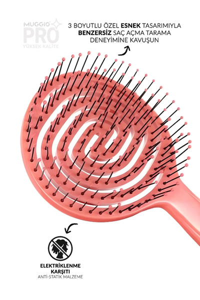 organiflex Pro Üç Boyutlu Saç Fırçası Tarak (pembe)