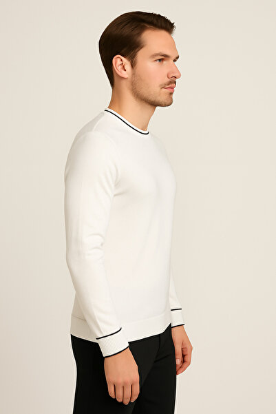 Maccali Ανδρικό μακρυμάνικο λευκό χειμερινό πουλόβερ με λεπτή εφαρμογή