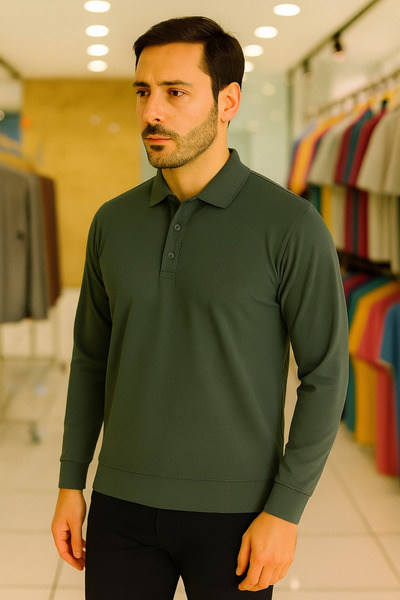 Maccali Erkek Basic Günlük Uzun Kollu Polo Yaka Tişört