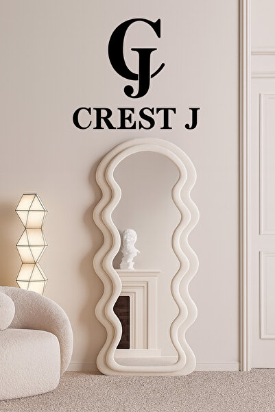 Crestj مرآة أرضية معدنية كاملة الطول بتصميم خشبي 160×60 سم، لون بيج