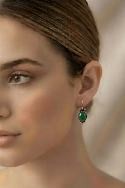 Süspüs Accessories Authentic Earrings with Green Agate Stone