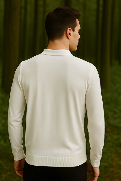 Maccali Ανδρικό χειμερινό πουλόβερ με ριγέ φερμουάρ και λευκό γιακά πόλο