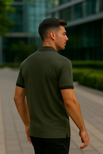 Maccali Men's Short Sleeve Patterned Khaki Polo Neck T-Shirt