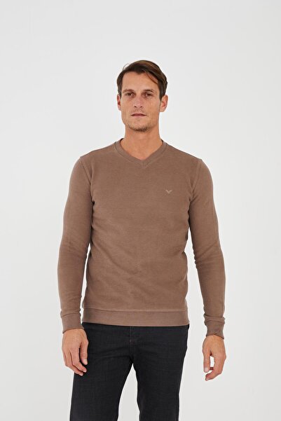 Maccali Мъжки RelaxFit Зимен V-образен дълъг гладък минков суитшърт