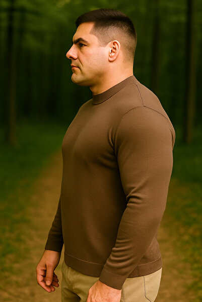 Maccali Ανδρικό πλεκτό πουλόβερ μεγάλου μεγέθους, χαλαρό, βασικό, καμηλό χρώματος