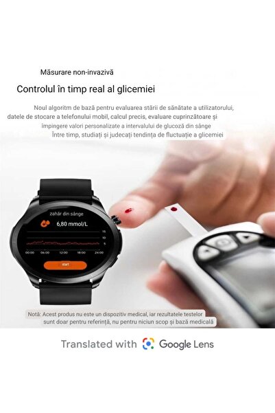 .YNNA .YNNA® Smart Watch - Blood Sugar, Blood Pressure, ECG, Thermometer, Sleep Monitoring, Black