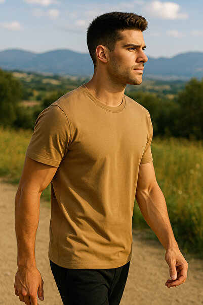 Maccali Ανδρικό κοντομάνικο καλοκαιρινό βαμβακερό μπλουζάκι Camel Basic