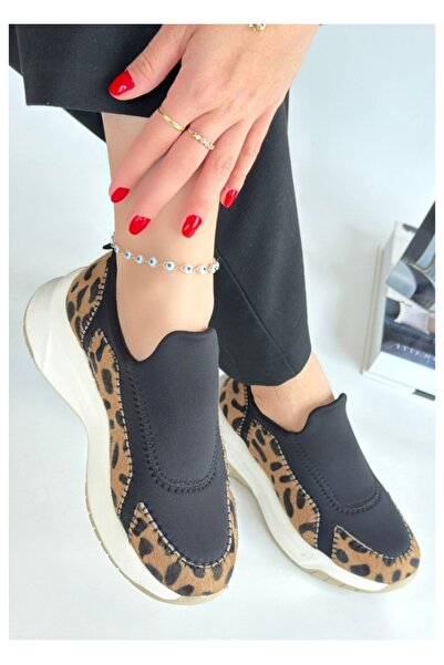 Zerenyus Kendy Premium Leopar Nubuk Streç Detaylı Kadın Sneaker