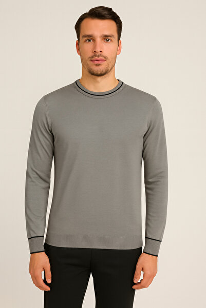 Maccali Men's Long Sleeve Slim Fit Basic Gray Winter Sweater