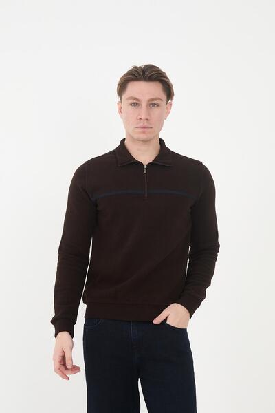 Maccali Men's Urbanedge Striped Zippered High Top Brown Sweatshirt