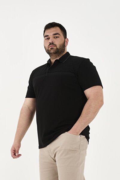 Maccali Ανδρικό μπλουζάκι με μοτίβο Basic Plus Size με κοντό μανίκι με γιακά πόλο μαύρο