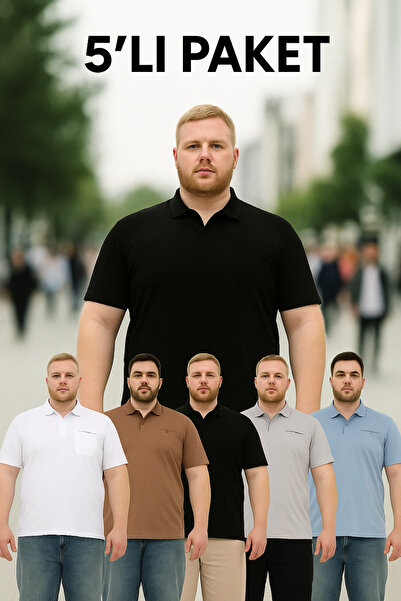 Maccali Men's 5 Li Basic Large Size Long Polo Neck T-Shirt