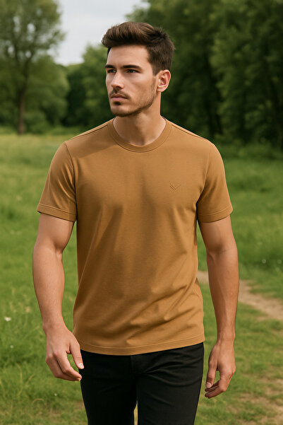 Maccali Ανδρικό κοντομάνικο καλοκαιρινό βαμβακερό μπλουζάκι Camel Basic