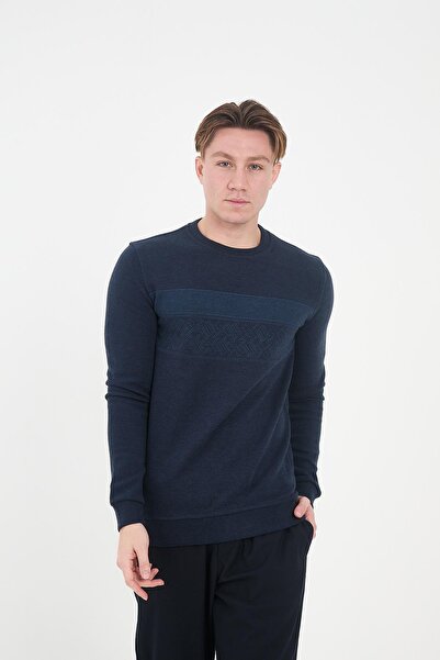 Maccali Μακρύ ανδρικό φούτερ με μπλε σχέδιο Crew Neck