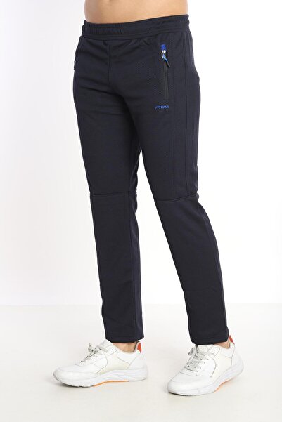 Piyera بنطلون رياضي رجالي من قماش مار جاكر باللون الأزرق الداكن مع خصر مطاطي ...