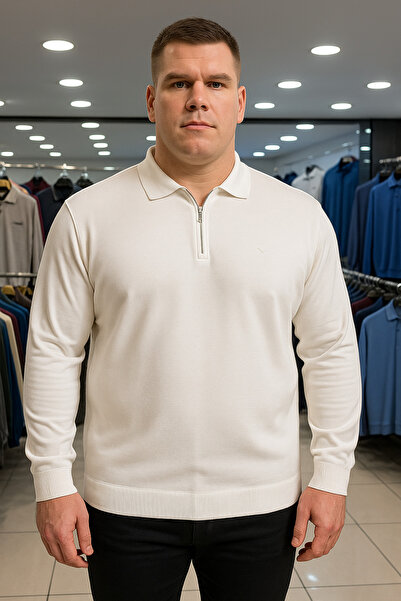 Maccali Чоловічий великий розмір Basic Білий світло-сірий светр на блискавці