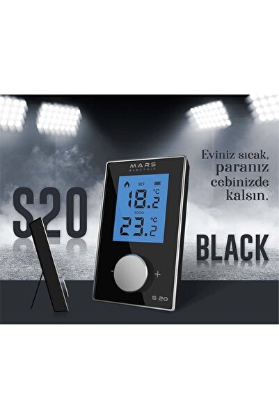 Mars S20 KABLOSUZ ODA TERMOSTATI SİYAH