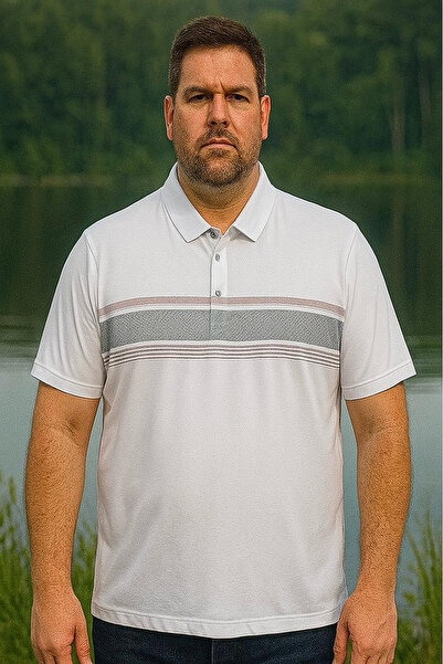 Maccali Ανδρικό μπλουζάκι με μοτίβο μεγάλου μεγέθους, φαρδύ λευκό γιακά πόλο