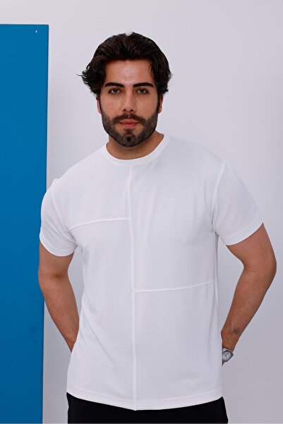 Piyera Tricou alb oversize pentru bărbați, cu gât tip crew, mărime normală și...