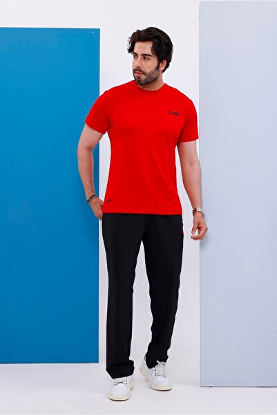 Piyera Men's Battal Size Red Crew Neck T-Shirt Bottom-Top Set - 101