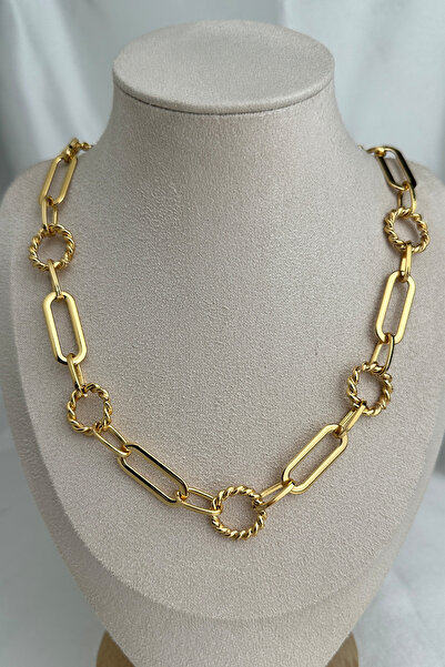 Modex Altın Rengi Yuvarlak Detay Vintage Kolye