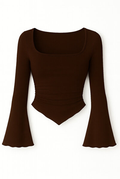 MYCPARL Maro drapat decolteu pătrat Bluză spaniolă de primăvară toamnă