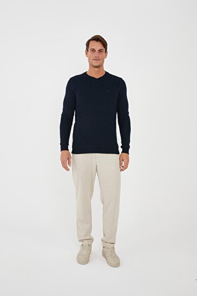 Maccali Ανδρικό φούτερ RelaxFit Winter με λαιμόκοψη V μακρύ μασίφ μπλε ναυτικό