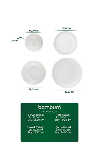 Bambum Naz - 24 Parça 6 Kişilik Yemek Takımı Beyaz