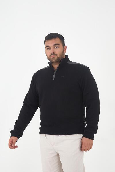 Maccali Ανδρικό μπλουζάκι με μισό φερμουάρ, μεγάλου μεγέθους, μαύρο