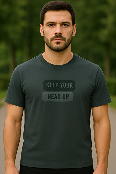 Maccali Men's Crew Neck Text Print Short Sleeve Smoked T-Shirt