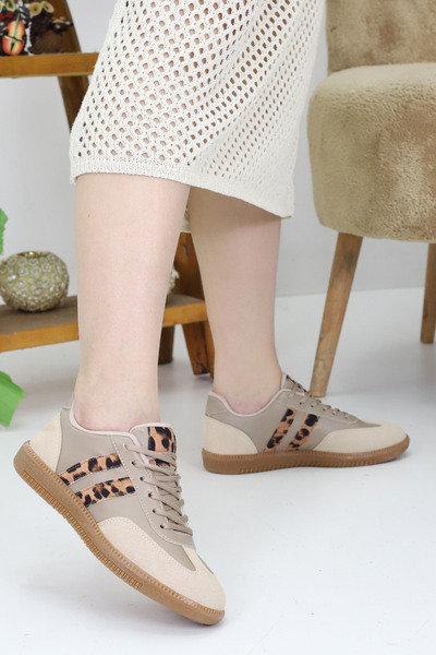 EMAX AYAKKABI HER ADIMDA MUTLULUK Beige Leopard Detailed Women's Sneakers – Casual and Comfortable Sole