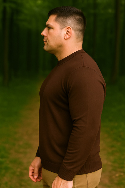 Maccali Мъжки пуловер с голям размер, свободен крой, в цвят кафе