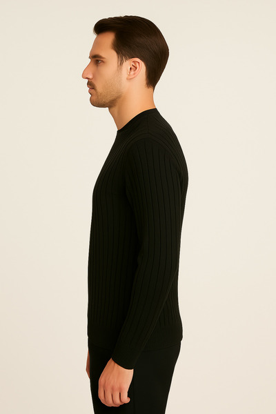 Maccali Чоловічий довгий рукав смугастий чорний зимовий трикотажний светр