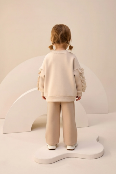 Minipodyum Σετ κοριτσίστικο μπλουζάκι με λεπτομέρεια με κέντημα με μανίκια