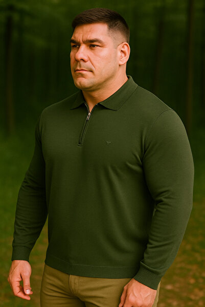 Maccali Ανδρικό φούτερ μεγάλου μεγέθους Basic Khaki με φερμουάρ