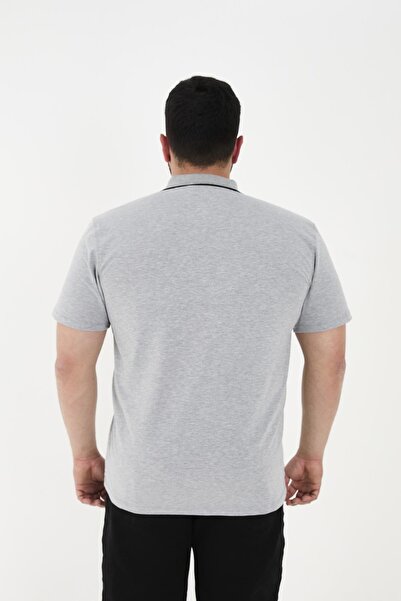 Maccali Men's Patterned Basic Large Size Short Sleeve Oversize Polo Neck T-Shirt Gray