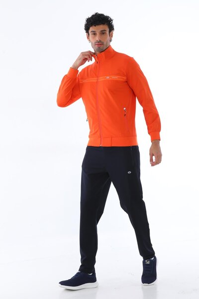 Piyera Men's Two Thread Fabric Orange Zippered Di Mock Neck Zun Arm Pocket Tr...